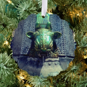 bull's head fountain tree decoration card