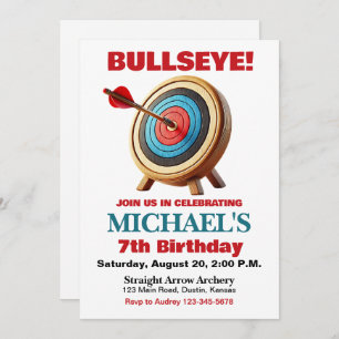 Bullseye Archery Birthday Party Invitation