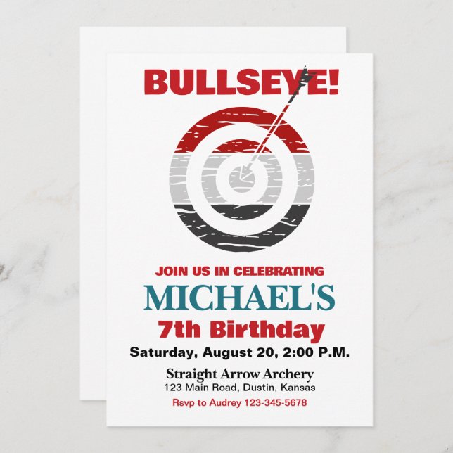 Bullseye Archery Birthday Party Invitation (Front/Back)