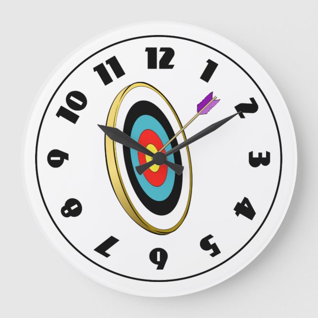 Bullseye Archery Target with Arrow Hitting Center  Large Clock (Front)