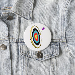 Bullseye Archery Target with Arrow Hitting Centre 7.5 Cm Round Badge
