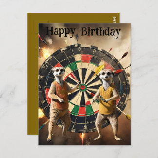 Bullseye Burrow: Meerkat Dart Players, Birthday Postcard