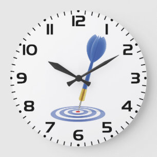 Bullseye Hit Blue Dart on Target Large Clock