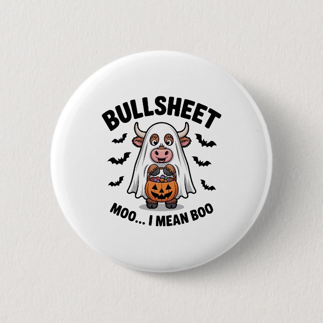BULLSHEET Halloween Cute Cow in Ghost 6 Cm Round Badge (Front)