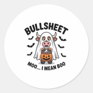 BULLSHEET Halloween Cute Cow in Ghost Classic Round Sticker