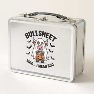 BULLSHEET Halloween Cute Cow in Ghost Metal Lunch Box