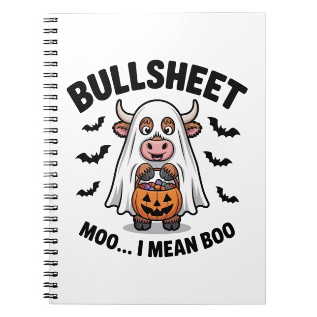 BULLSHEET Halloween Cute Cow in Ghost Notebook (Front)