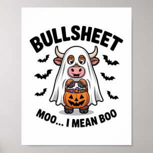 BULLSHEET Halloween Cute Cow in Ghost Poster