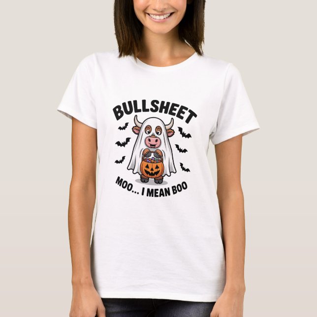 BULLSHEET Halloween Cute Cow in Ghost T-Shirt (Front)