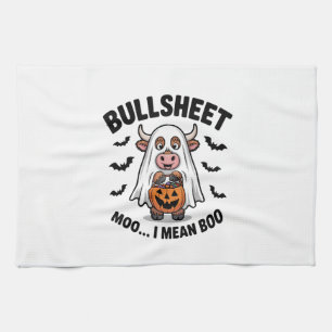 BULLSHEET Halloween Cute Cow in Ghost Tea Towel