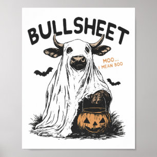Bullsheet Halloween Moo I Mean Boo Funny Vintage Poster