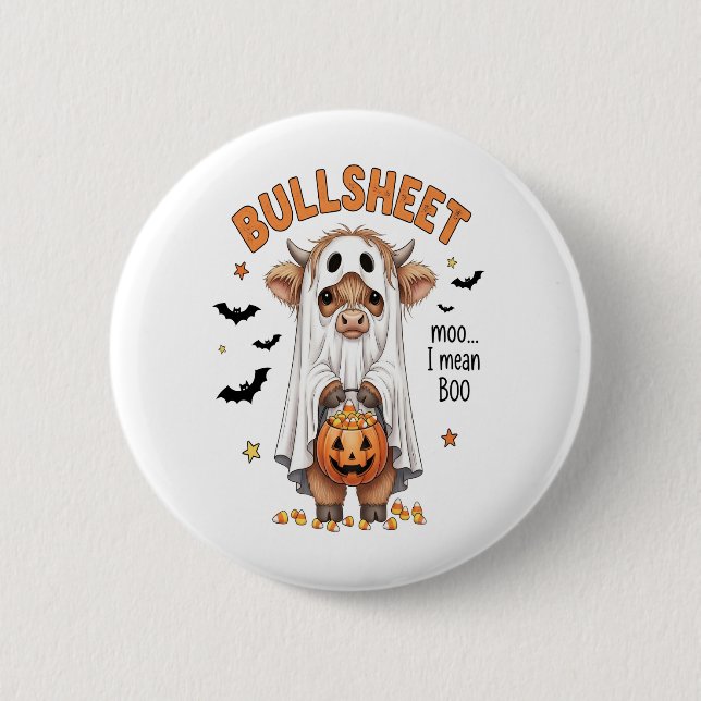 Bullsheet Highland Cow Funny Ghost 6 Cm Round Badge (Front)