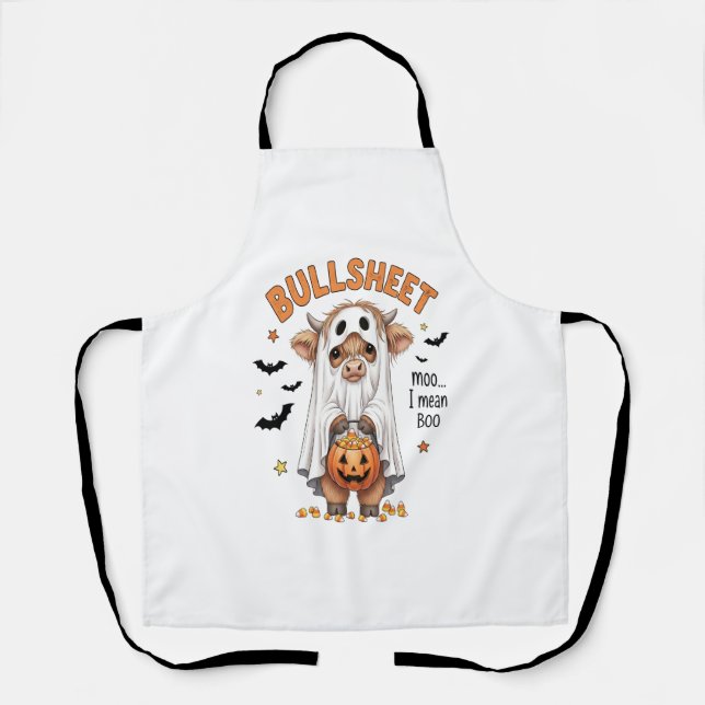Bullsheet Highland Cow Funny Ghost Apron (Front)