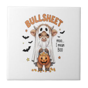 Bullsheet Highland Cow Funny Ghost Ceramic Tile