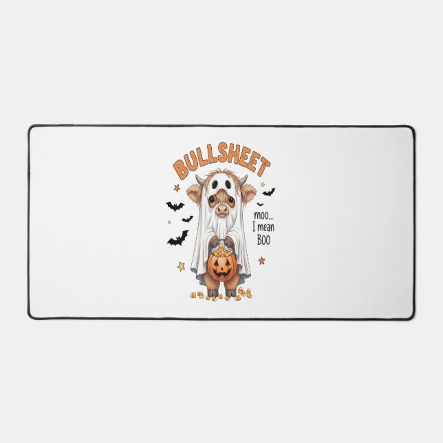 Bullsheet Highland Cow Funny Ghost Desk Mat (Front)