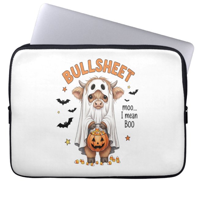 Bullsheet Highland Cow Funny Ghost Laptop Sleeve (Front)