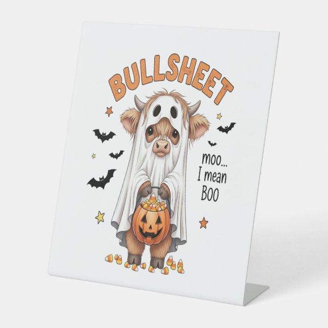 Bullsheet Highland Cow Funny Ghost Pedestal Sign (Front)