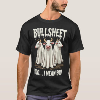 Bullsheet Moo I Mean Boo Funny Halloween Ghost Cow T-Shirt