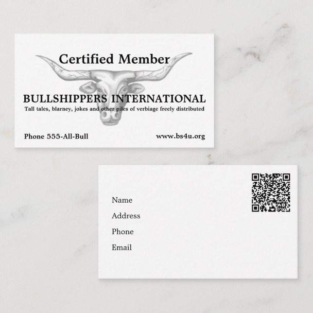 Bullshippers International member with QR code Business Card (Front/Back)