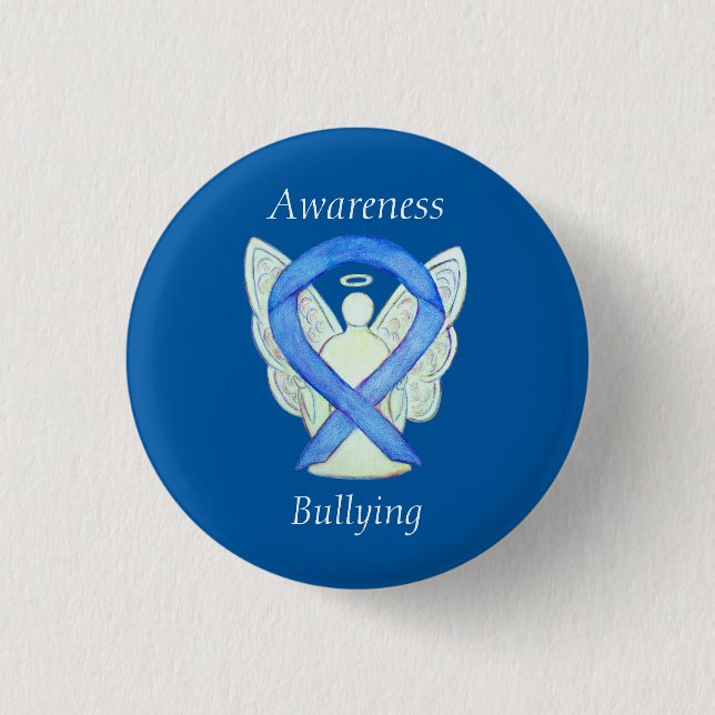 Bullying Awareness Angel Blue Ribbon Custom Pin (Front)