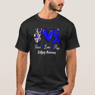 Bullying Awareness Peace Love Hope Blue Ribbon   T-Shirt