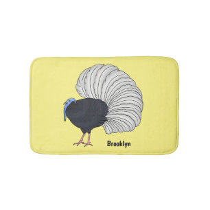 Bulwer's pheasant bird cartoon illustration bath mat