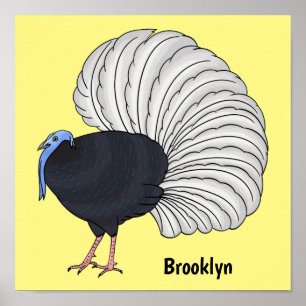 Bulwer's pheasant bird cartoon illustration  poster