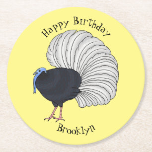 Bulwer's pheasant bird cartoon illustration round paper coaster