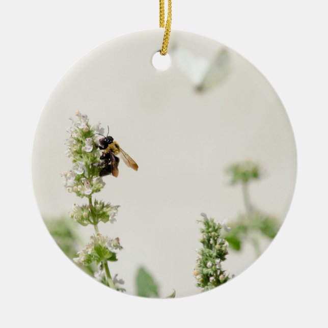 Bumble and Moth Ceramic Ornament (Front)