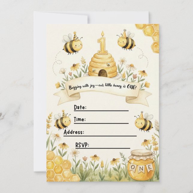 Bumble Bee 1st Birthday Invitation  (Front)