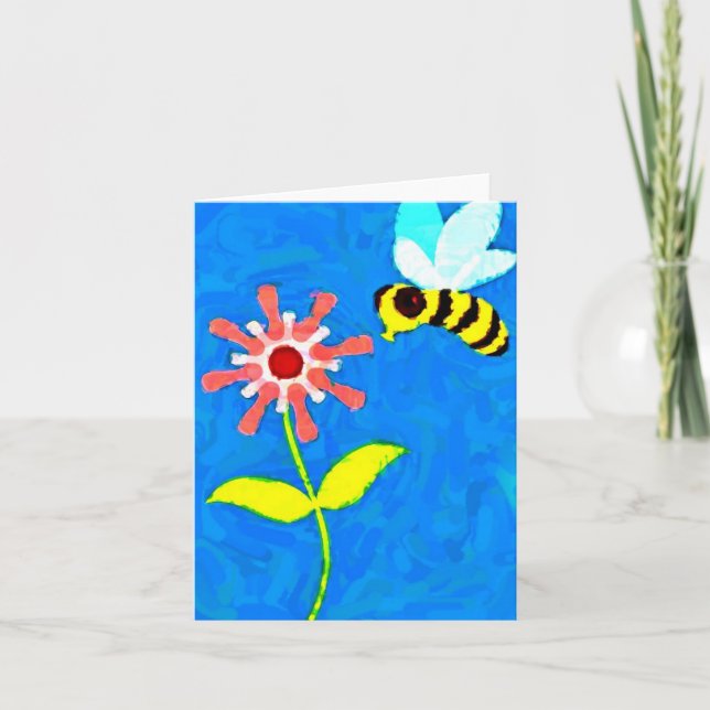Bumble Bee and Flower Cartoon Note Card (Front)