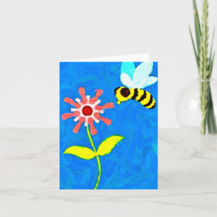 Bumble Bee and Flower Cartoon Note Card