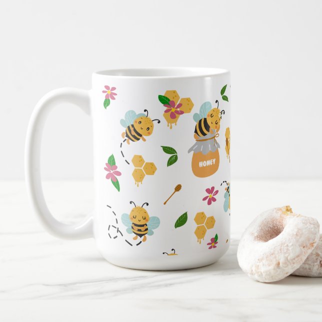 Bumble bee and honey pattern coffee mug (With Donut)