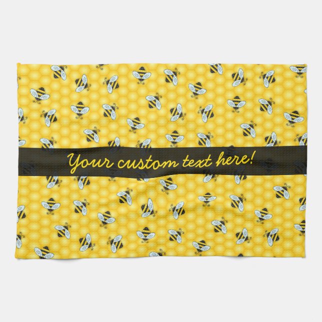 Bumble Bee and Honeycomb Pattern Tea Towel (Horizontal)