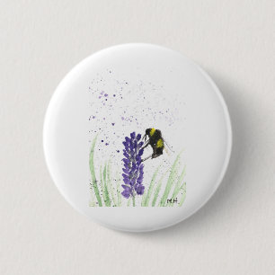 Bumble bee and lavender watercolor 6 cm round badge