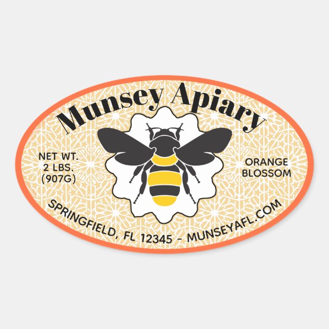 Bumble Bee Apiary Name Honey Jar Stickers (Front)