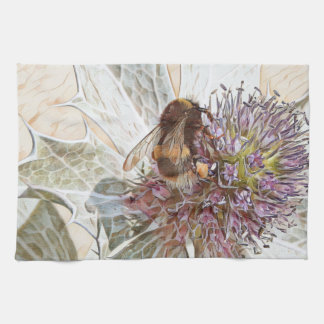 Bumble bee art style print tea towel