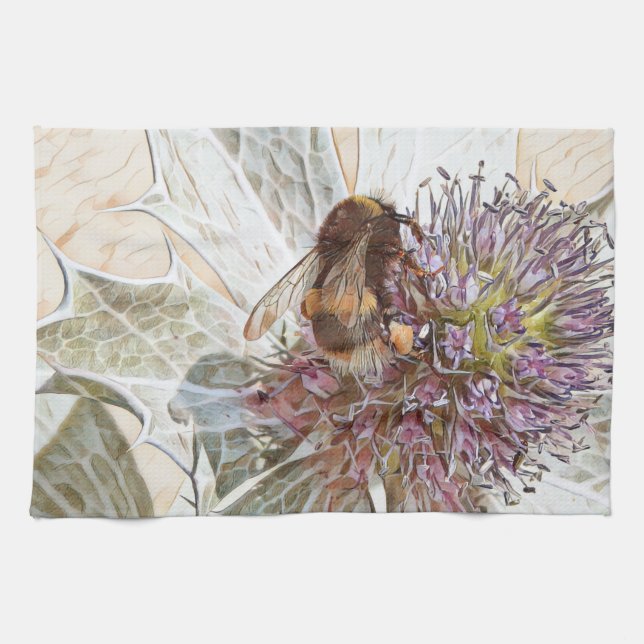 Bumble bee art style print tea towel (Horizontal)