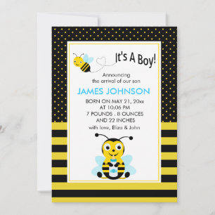 Bumble Bee Baby Boy Birth Annoucement Card