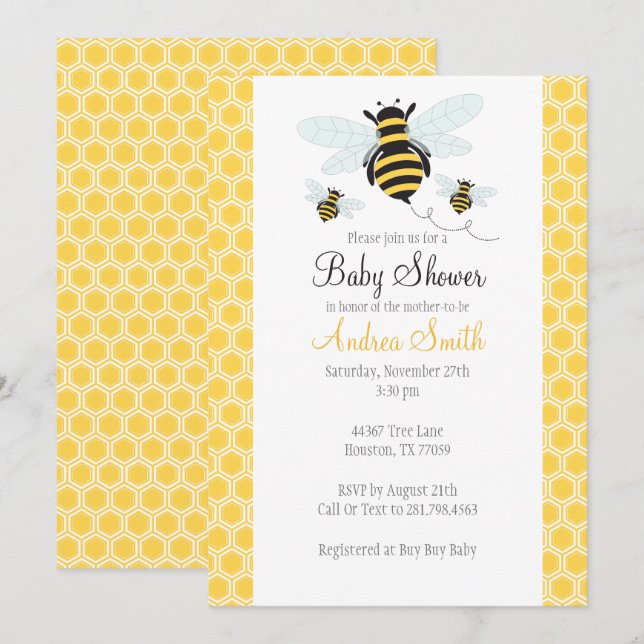 Bumble Bee Baby Shower-Birthday Party Invitation (Front/Back)