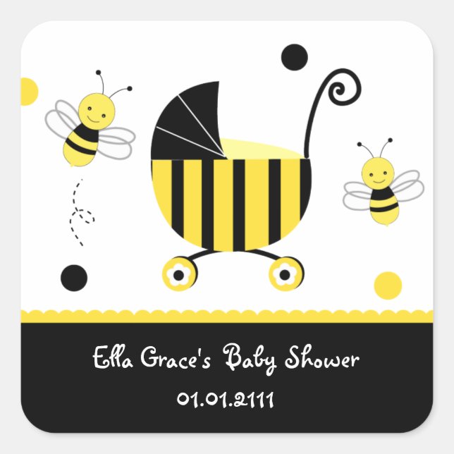 Bumble Bee Baby Shower Favour Stickers Labels Seal (Front)