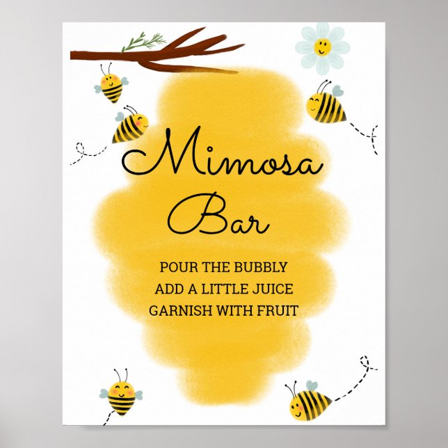 Bumble Bee Baby Shower Mimosa Bear Sign (Front)