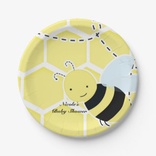 Bumble Bee Baby Shower Modern Yellow & Black Paper Plate