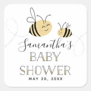 Bumble Bee Baby Shower Sticker with Name and Date
