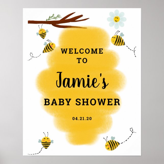Bumble Bee Baby Shower Welcome Sign Poster (Front)