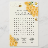 Bumble Bee Baby Shower Word Search Game