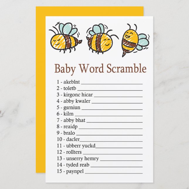 Bumble Bee Baby word scramble game (Front/Back)