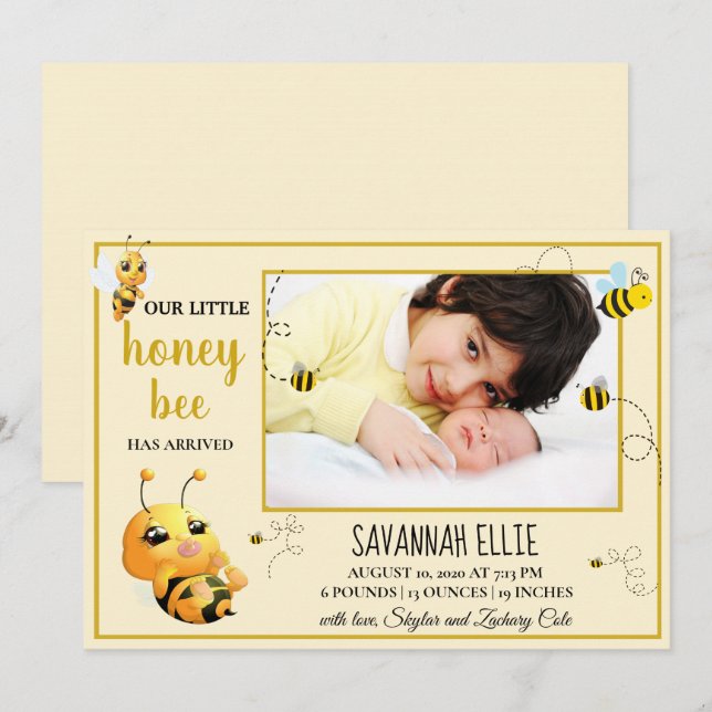 Bumble Bee Birth Announcement (Front/Back)