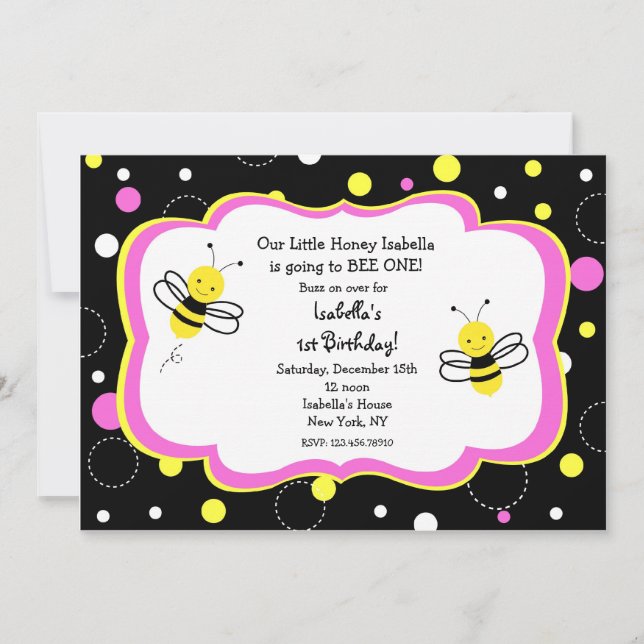 Bumble Bee Birthday Party Invitations pink (Front)