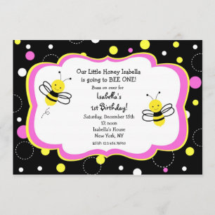 Bumble Bee Birthday Party Invitations pink